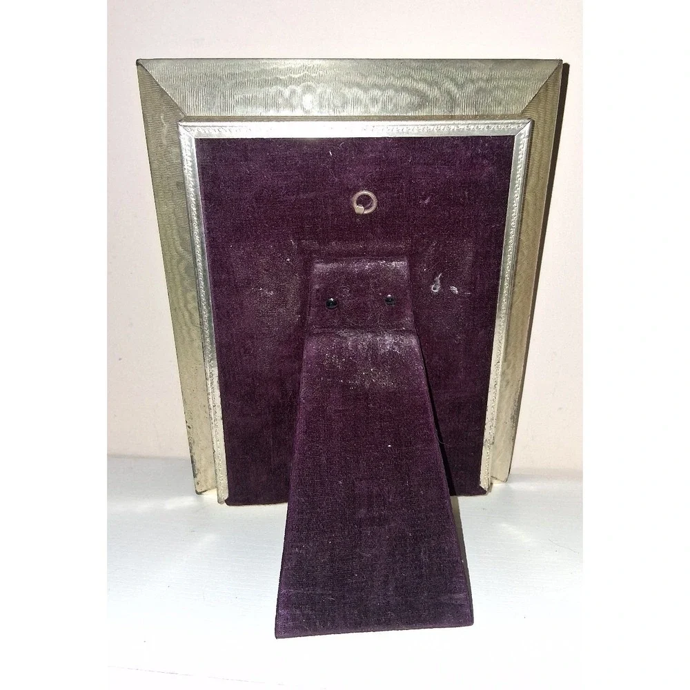 Vintage Solid Brass 5x7 Photo Frame Silver Tone Leaf Hollywood Regency Easel